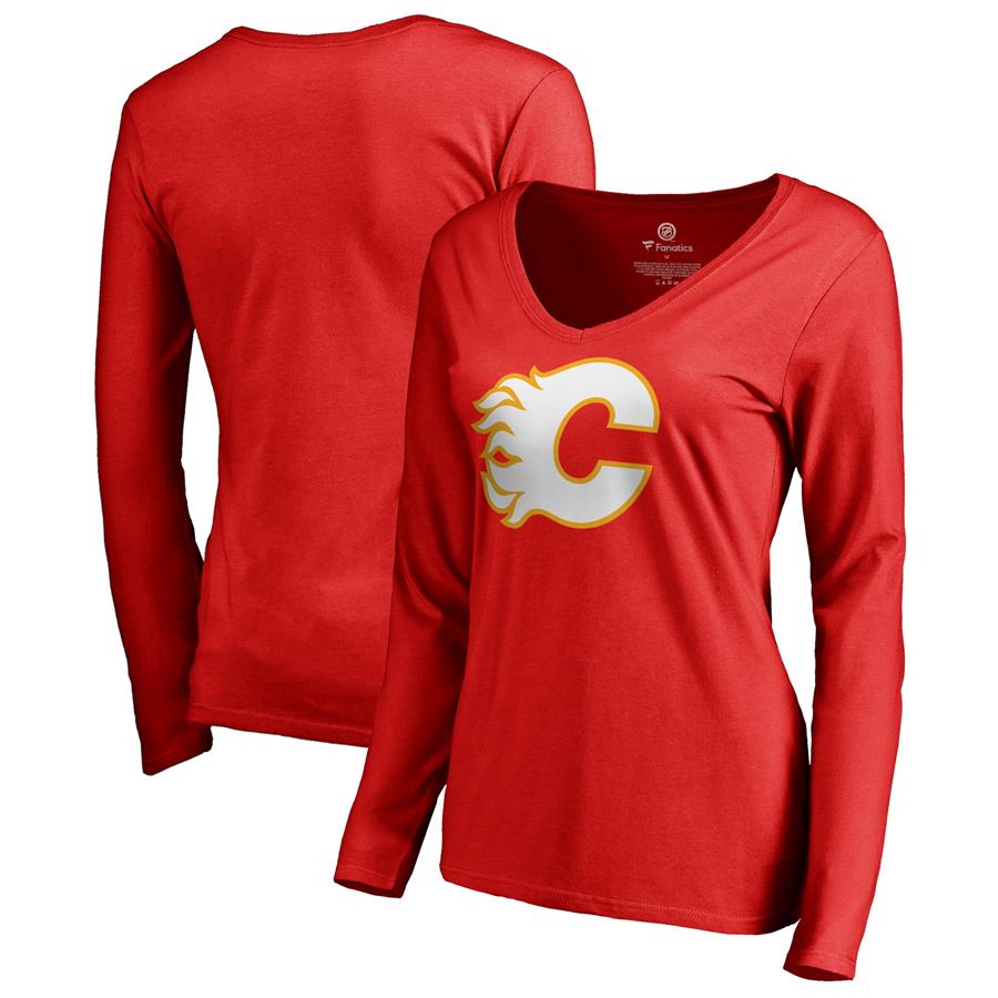 Calgary Flames Fanatics Branded Women's Team Alternate Long Sleeve V-Neck T-Shirt - Red