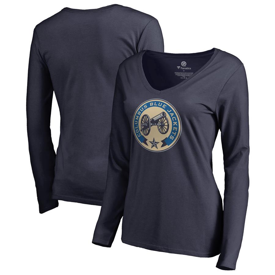 Columbus Blue Jackets Fanatics Branded Women's Team Alternate Long Sleeve V-Neck T-Shirt - Navy