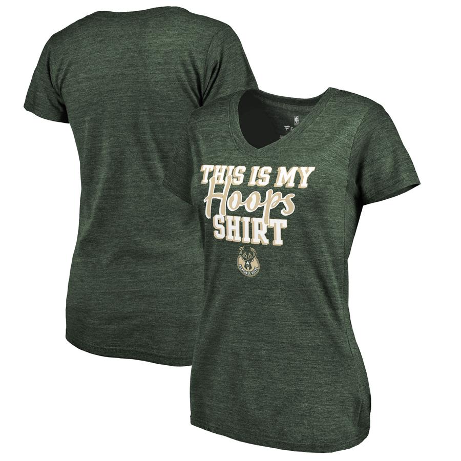 Milwaukee Bucks Fanatics Branded Women's Air Tri-Blend V-Neck T-Shirt - Hunter Green