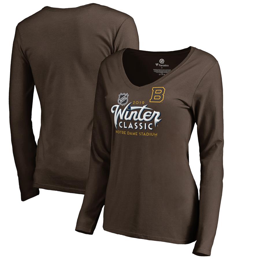 Boston Bruins Fanatics Branded Women's 2019 Winter Classic Ice V-Neck Long Sleeve T-Shirt - Brown