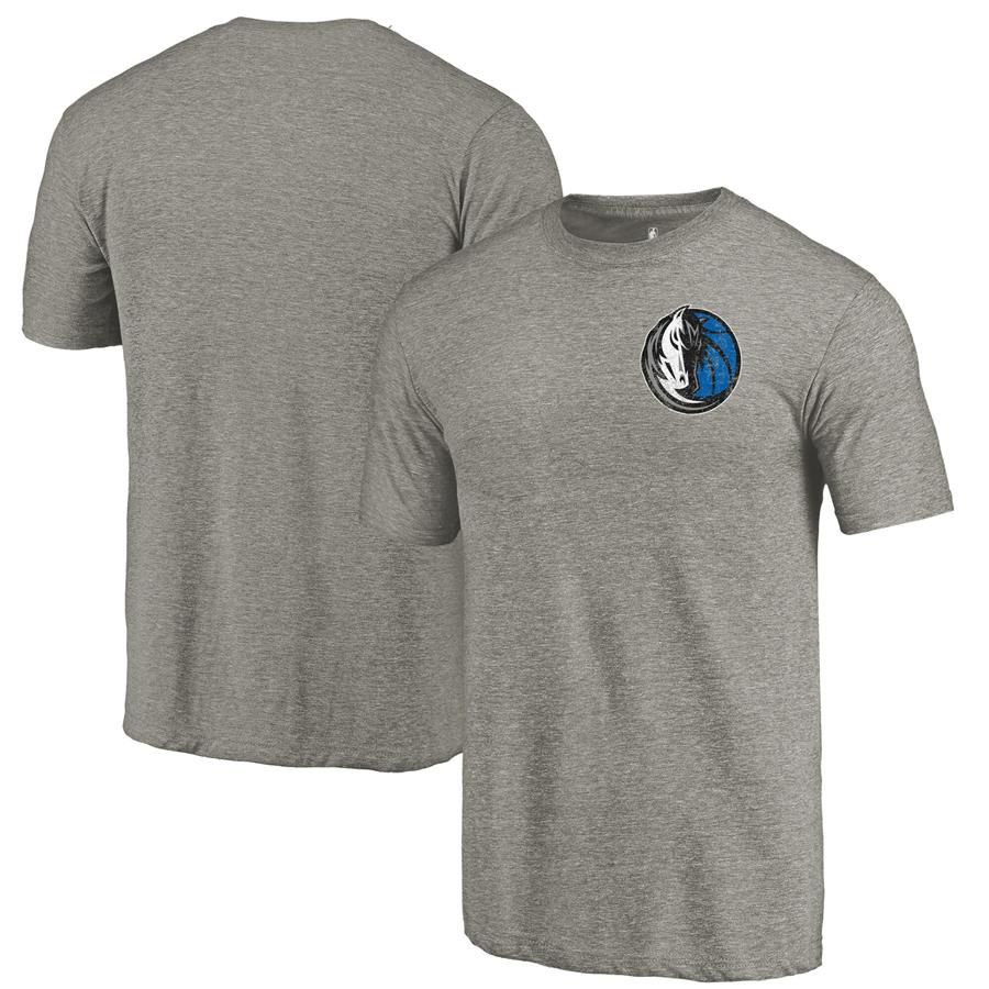Dallas Mavericks Fanatics Branded Primary Logo Left Chest Distressed Tri-Blend T-Shirt - Gray