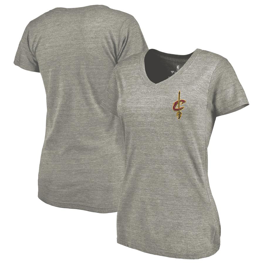 Cleveland Cavaliers Fanatics Branded Women's Primary Logo Left Chest Distressed Tri-Blend V-Neck T-Shirt - Heathered Gray