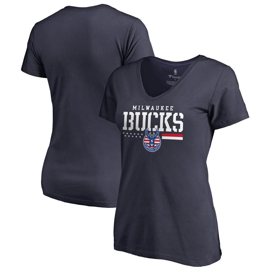 Milwaukee Bucks Fanatics Branded Women's Hoops For Troops V-Neck T-Shirt - Navy