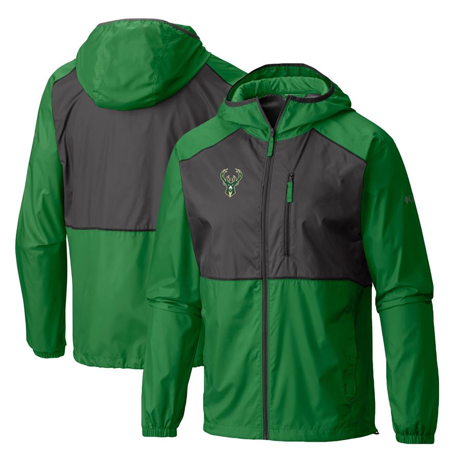 Milwaukee Bucks Columbia Flash Forward Full-Zip Windbreaker Jacket - Hunter Green