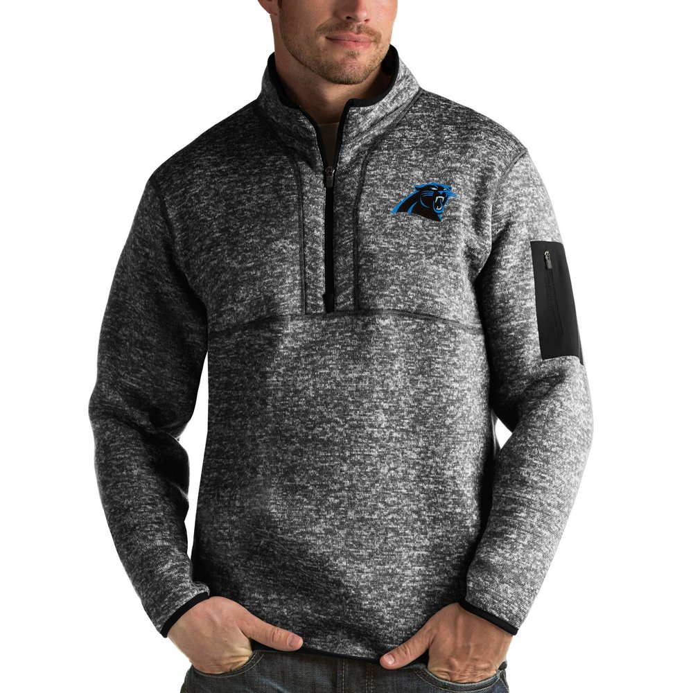 Carolina Panthers Antigua Fortune Quarter-Zip Pullover Jacket - Heather Black