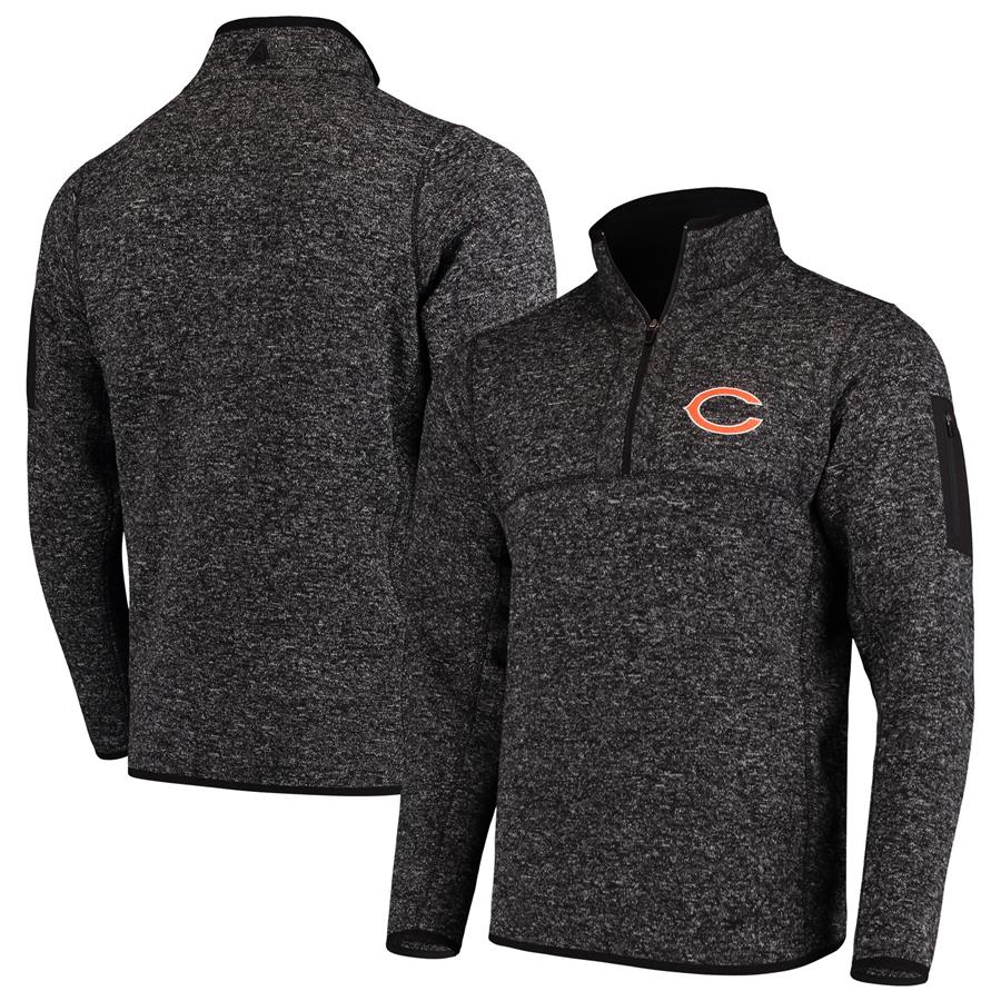 Chicago Bears Antigua Fortune Quarter-Zip Pullover Jacket - Heather Black