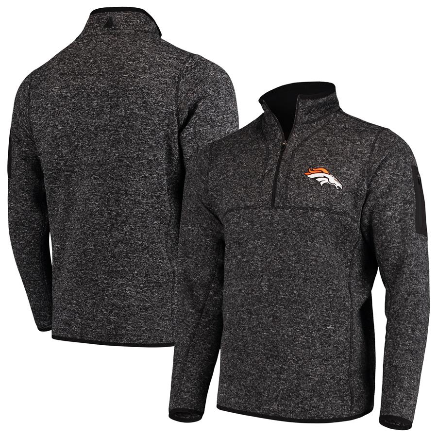 Denver Broncos Antigua Fortune Quarter-Zip Pullover Jacket - Heather Black