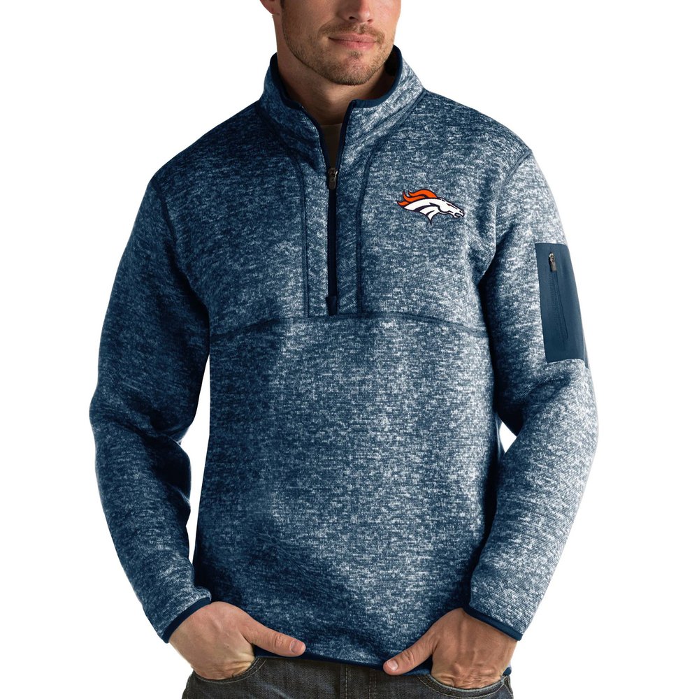 Denver Broncos Antigua Fortune Quarter-Zip Pullover Jacket - Heather Navy