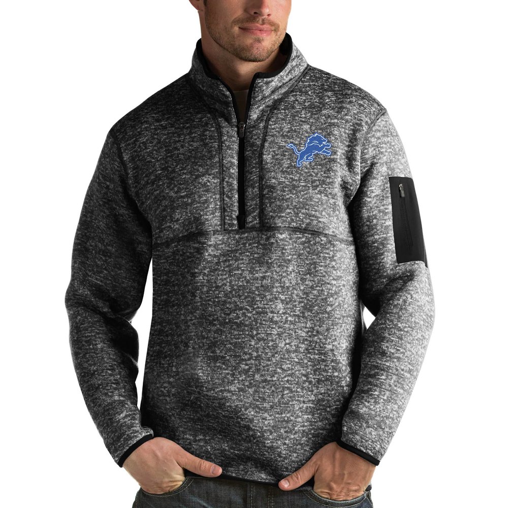Detroit Lions Antigua Fortune Quarter-Zip Pullover Jacket - Heather Black