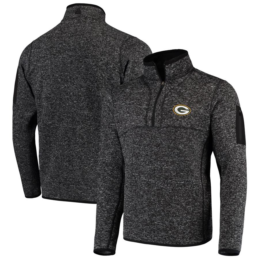 Green Bay Packers Antigua Fortune Quarter-Zip Pullover Jacket - Heather Black