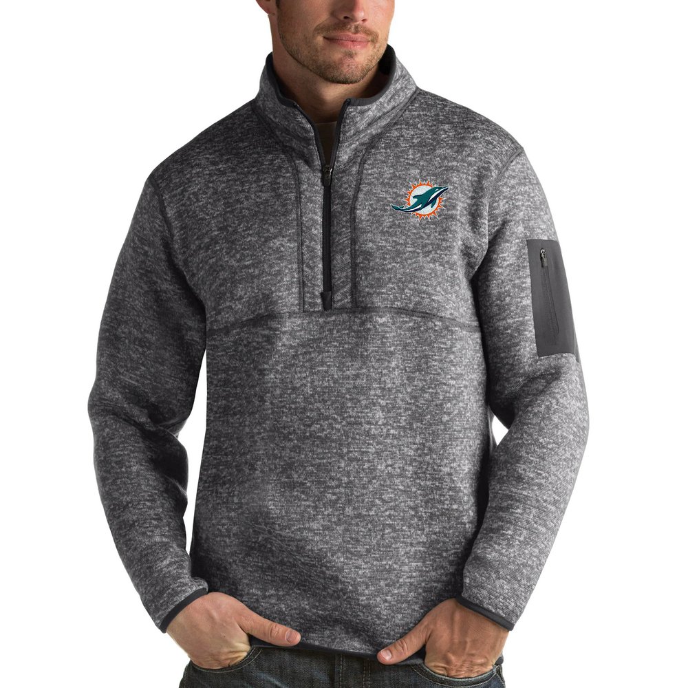 Miami Dolphins Antigua Fortune Quarter-Zip Pullover Jacket - Charcoal