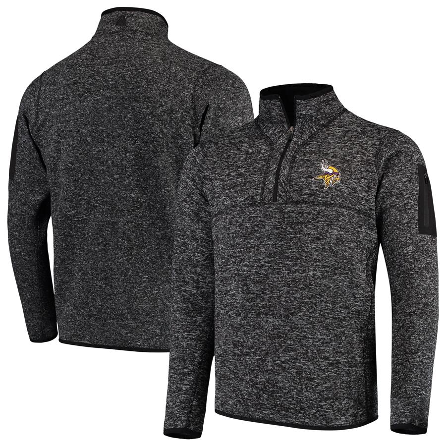 Minnesota Vikings Antigua Fortune Quarter-Zip Pullover Jacket - Heather Black