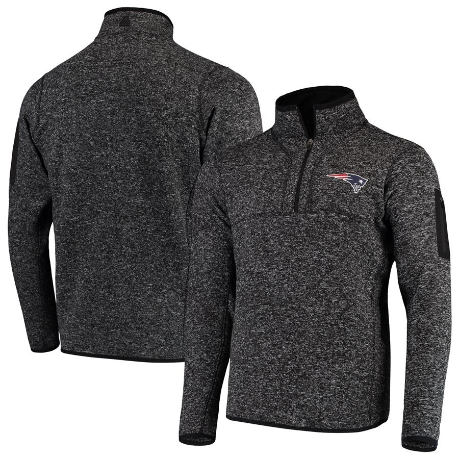 New England Patriots Antigua Fortune Quarter-Zip Pullover Jacket - Heather Black