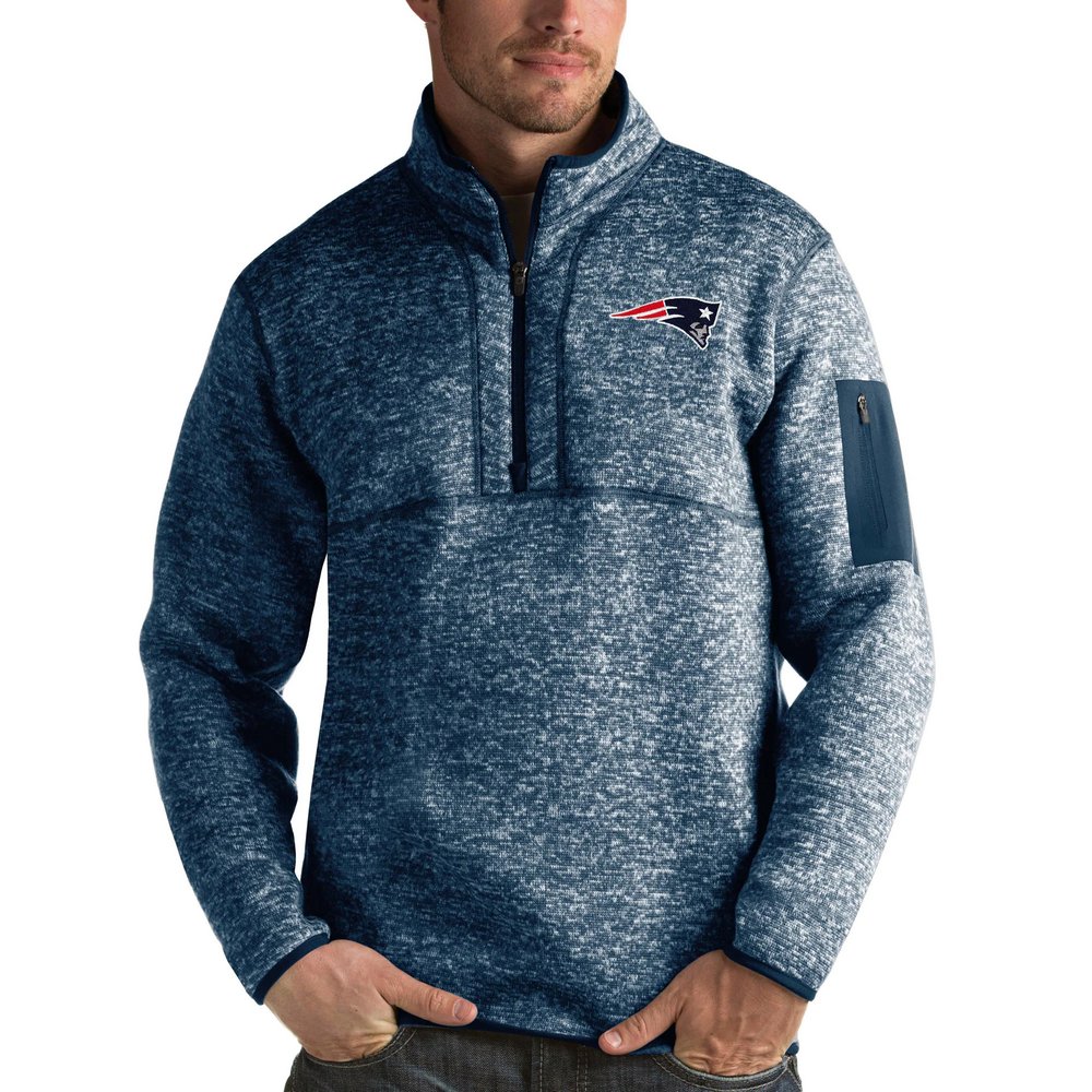 New England Patriots Antigua Fortune Quarter-Zip Pullover Jacket - Heather Navy