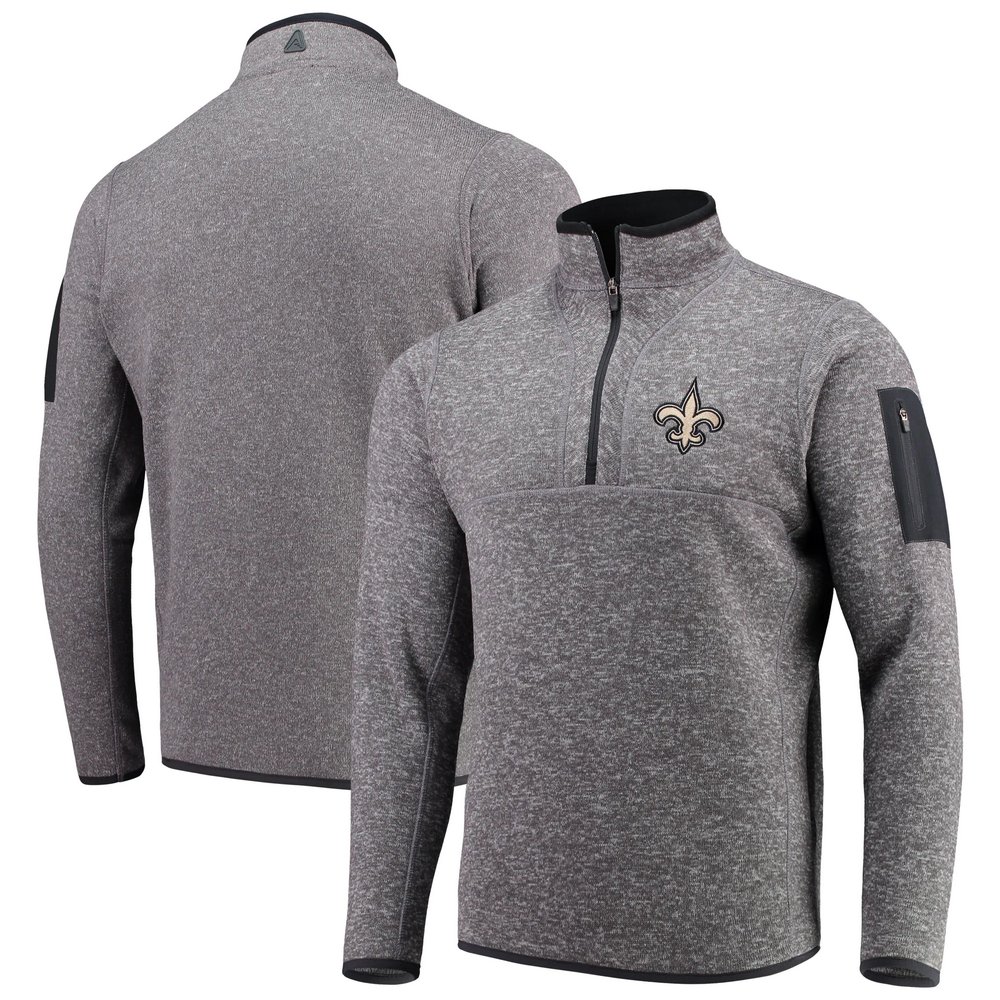 New Orleans Saints Antigua Fortune Quarter-Zip Pullover Jacket - Charcoal