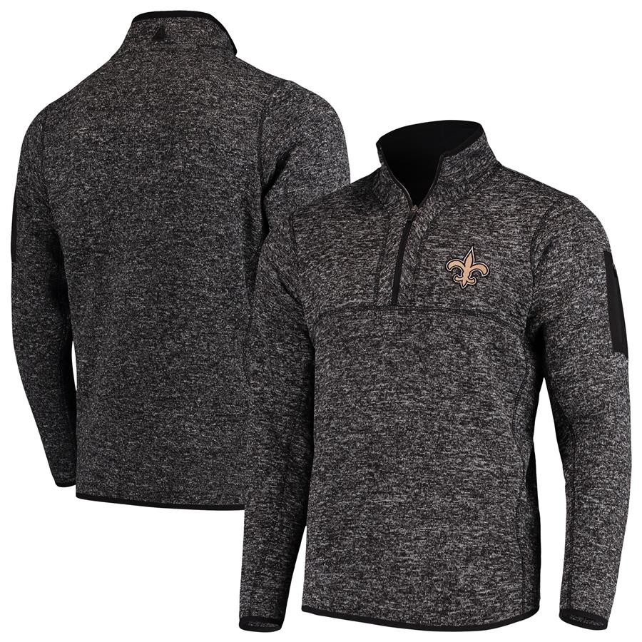 New Orleans Saints Antigua Fortune Quarter-Zip Pullover Jacket - Heather Black