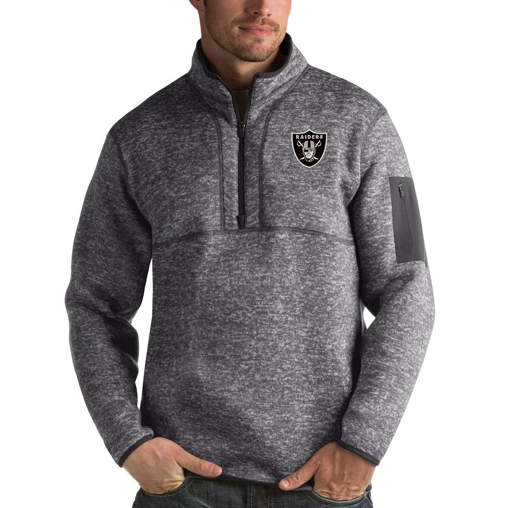 Las Vegas Raiders Antigua Fortune Quarter-Zip Pullover Jacket - Charcoal