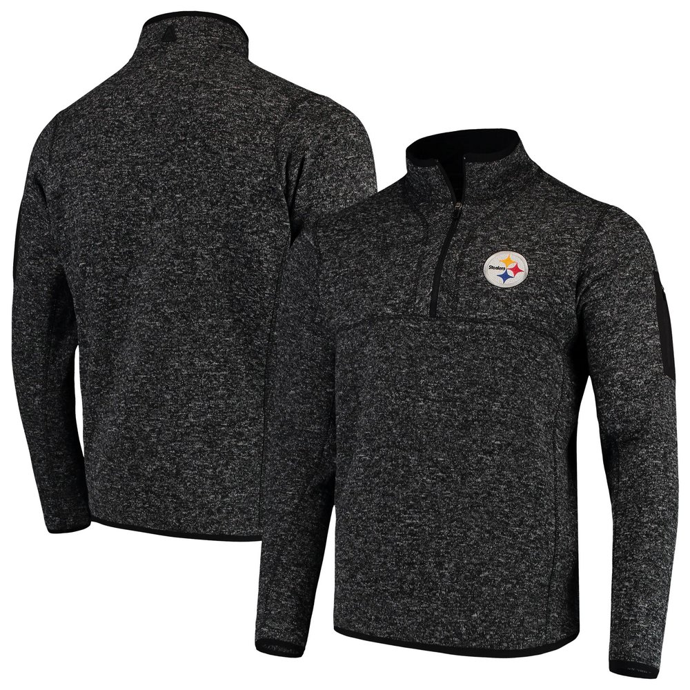 Pittsburgh Steelers Antigua Fortune Quarter-Zip Pullover Jacket - Heather Black