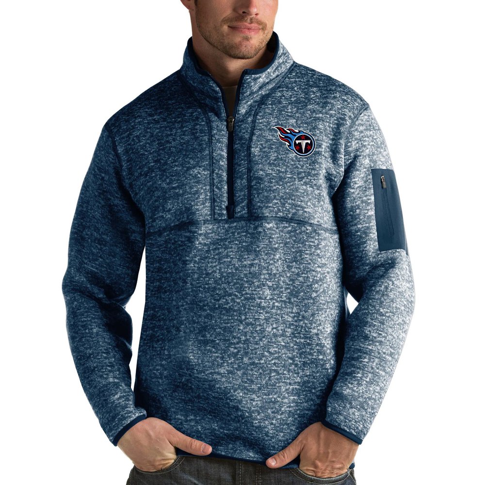 Tennessee Titans Antigua Fortune Quarter-Zip Pullover Jacket - Heather Navy