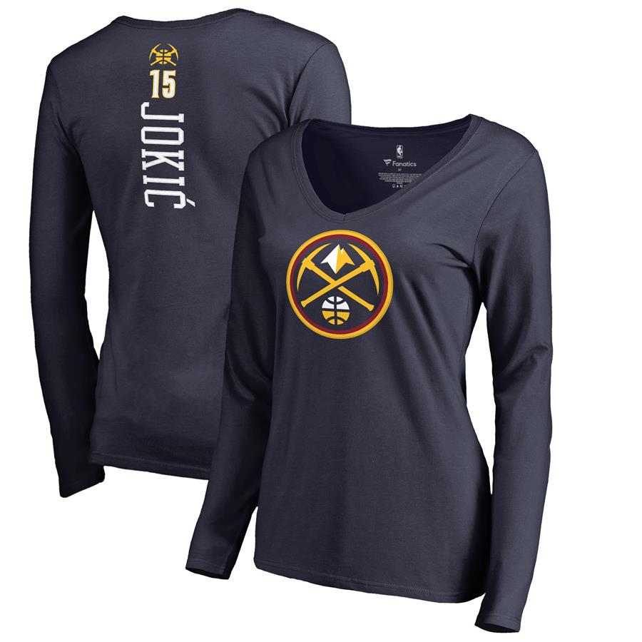 Nikola Jokic Denver Nuggets Fanatics Branded Women's Team Backer Name & Number Long Sleeve V-Neck T-Shirt - Navy