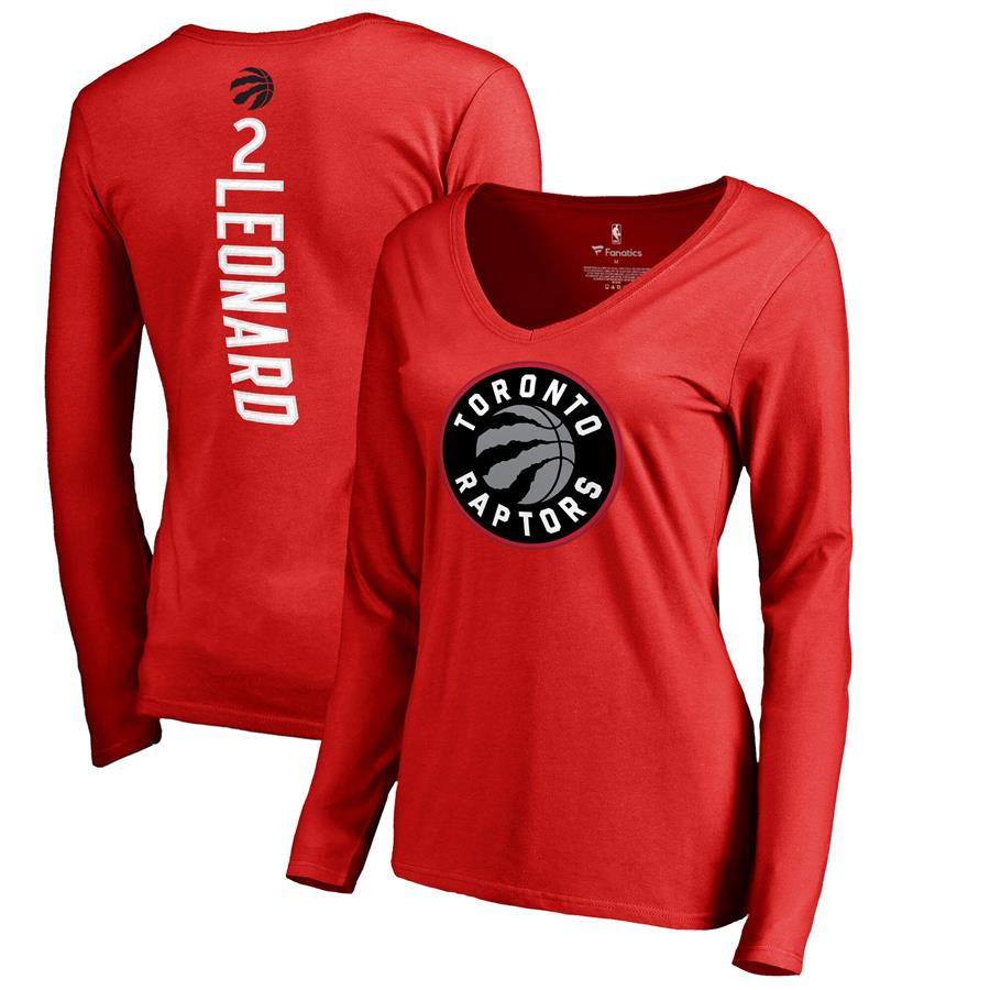 Kawhi Leonard Toronto Raptors Fanatics Branded Women's Team Backer Name & Number Long Sleeve V-Neck T-Shirt - Red
