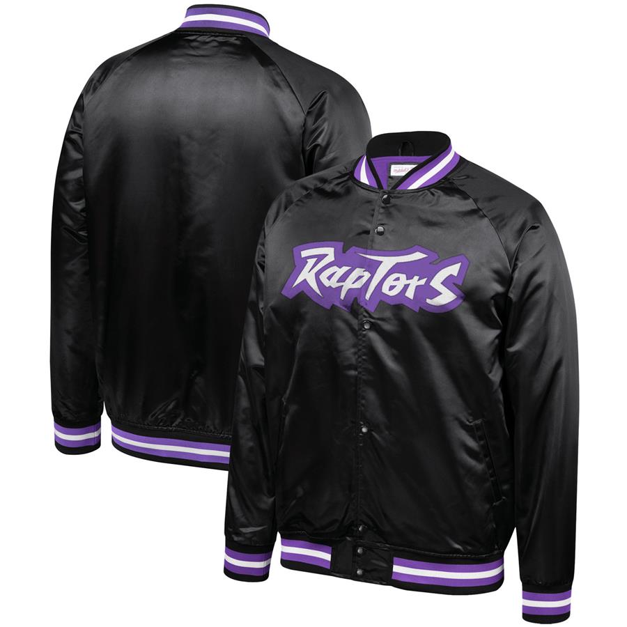 Toronto Raptors Mitchell & Ness Hardwood Classics Throwback Wordmark Satin Jacket - Black