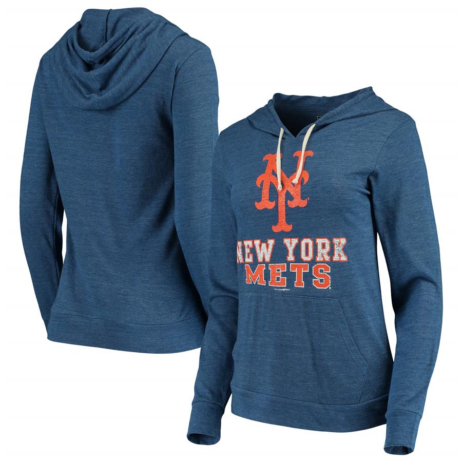 New York Mets New Era Women's Jersey Tri-Blend Pullover Hoodie - Royal