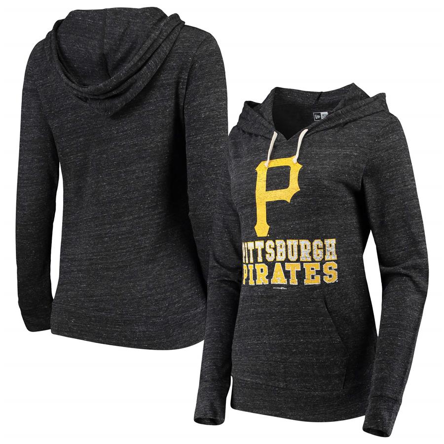 Pittsburgh Pirates New Era Women's Jersey Tri-Blend Pullover Hoodie - Black