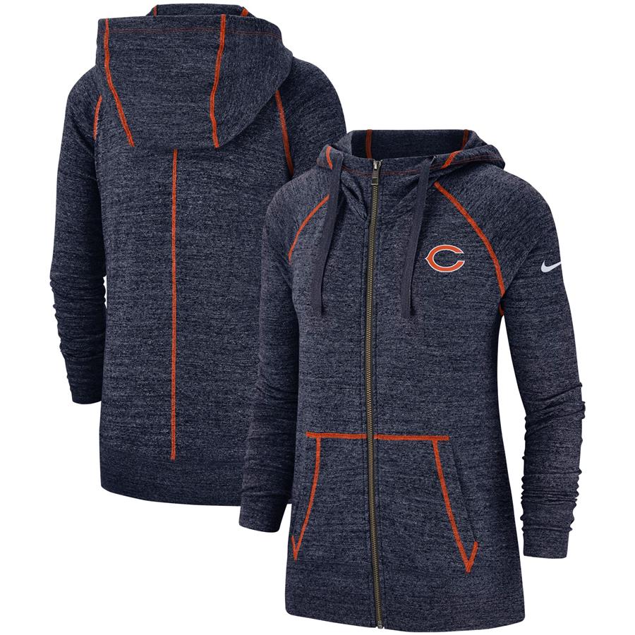 Chicago Bears Nike Women's Gym Vintage Raglan Full-Zip Hoodie - Heathered Navy