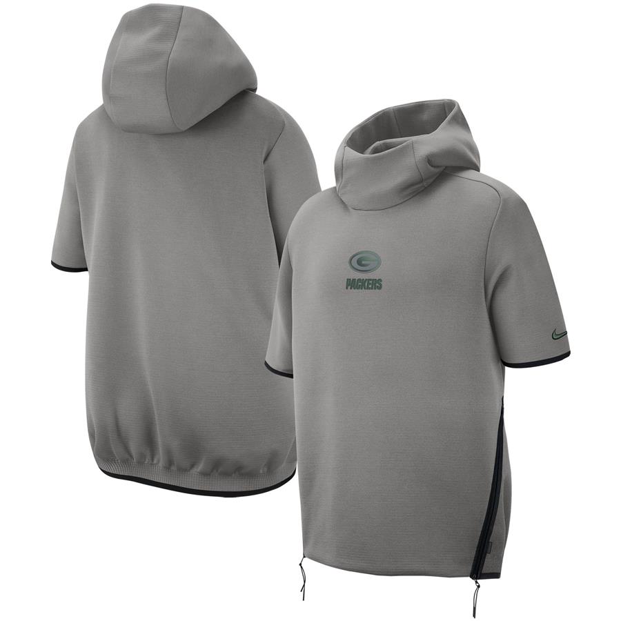 Green Bay Packers Nike Sideline Repel Short Sleeve Pullover Hoodie - Gray