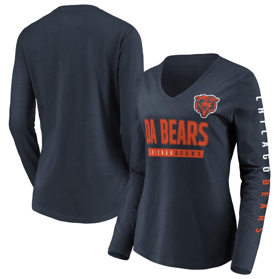 Chicago Bears Fanatics Branded Women's Team Slogan Long Sleeve V-Neck T-Shirt - Navy