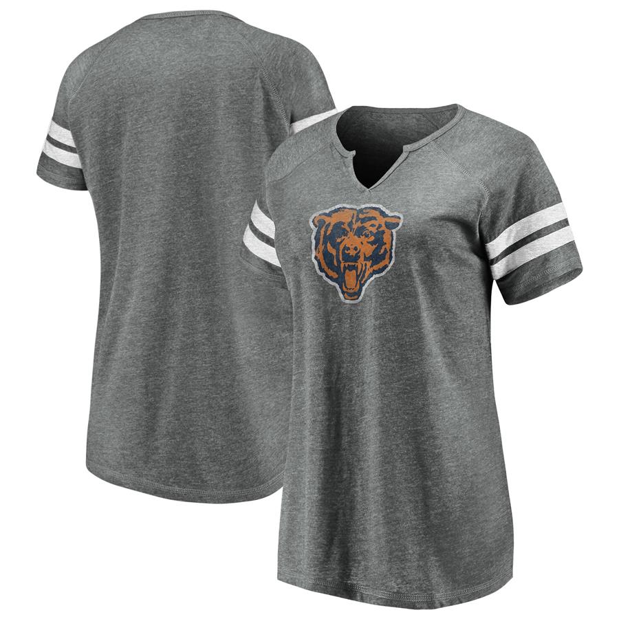 Chicago Bears Fanatics Branded Women's True Classics Distressed Tri-Blend Notch Neck T-Shirt - Gray