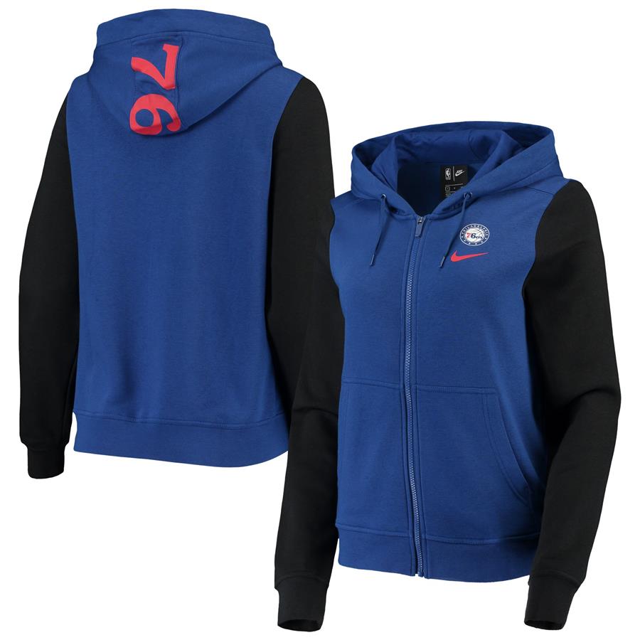 Philadelphia 76ers Nike Women's Club Fleece Full-Zip Hoodie - Royal