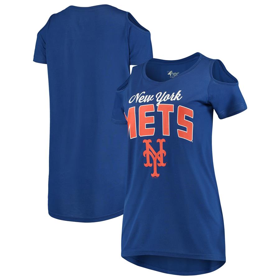 New York Mets G-III 4Her by Carl Banks Women's Clear the Bases Cold Shoulder T-Shirt - Royal