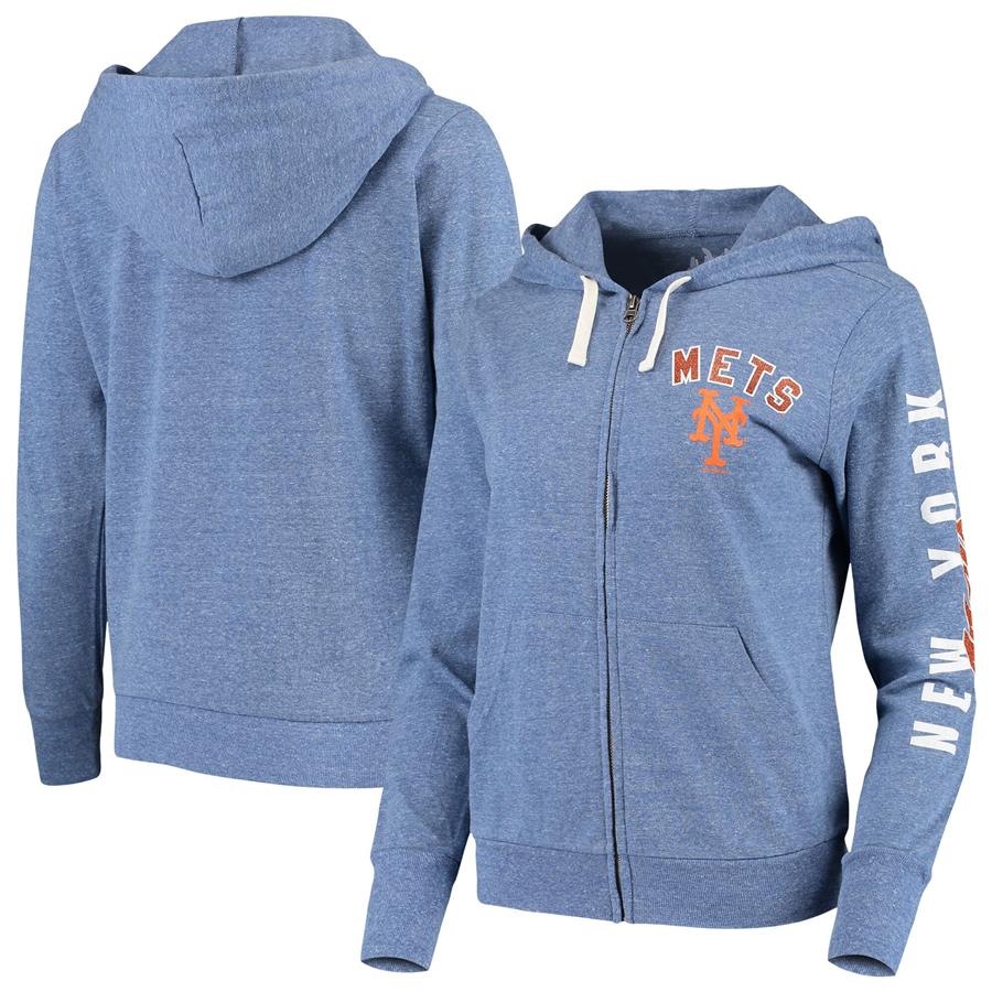 New York Mets Touch by Alyssa Milano Women's Training Camp Hit Tri-Blend Full-Zip Hoodie - Heathered Royal