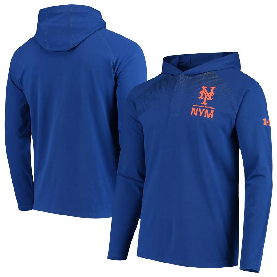 New York Mets Under Armour Henley Performance Raglan Tri-Blend Pullover Hoodie - Royal