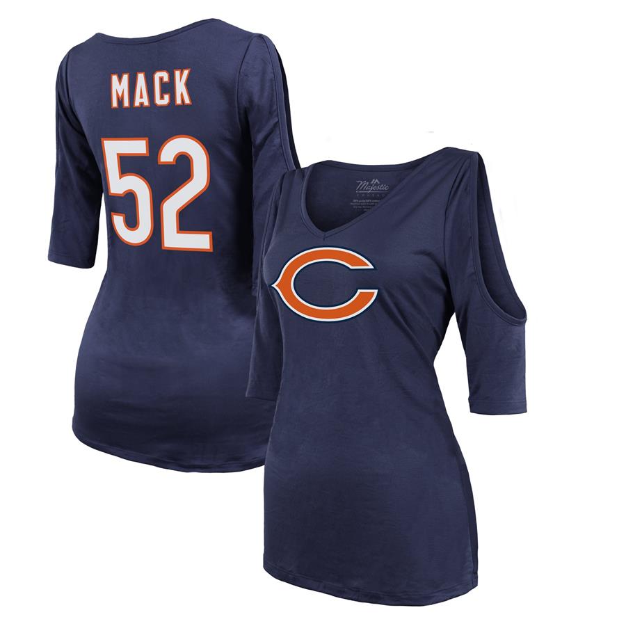 Khalil Mack Chicago Bears Majestic Threads Women's Player Name & Number Cold Shoulder Half-Sleeve V-Neck T-Shirt - Navy