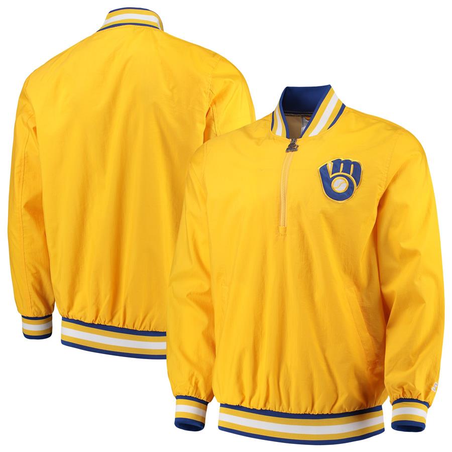 Milwaukee Brewers G-III Sports by Carl Banks Starter Jet Game Half-Zip Pullover Jacket - Gold
