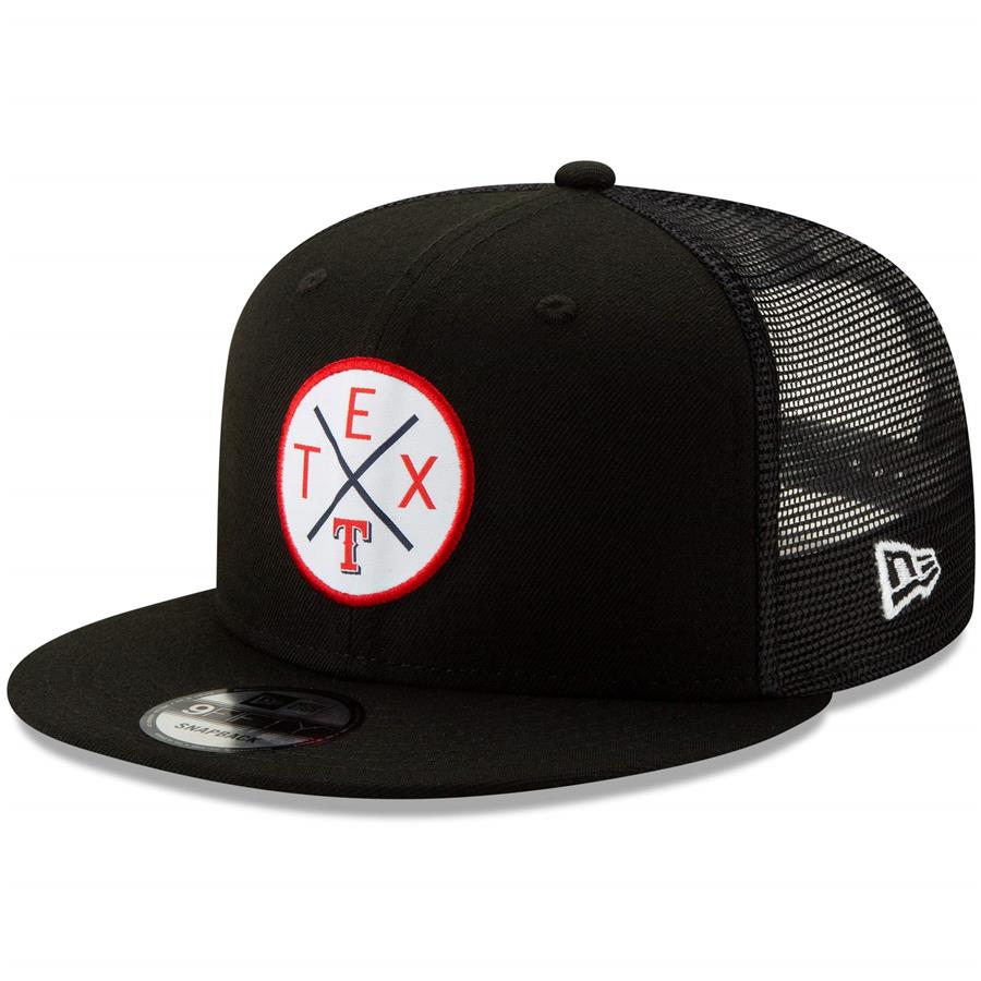Texas Rangers New Era Vert Trucker 9FIFTY Adjustable Snapback Hat - Black