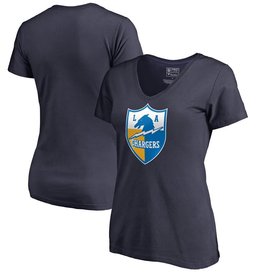 Женская футболка с V-вырезом Los Angeles Chargers NFL Pro Line by Fanatics Branded Vintage Shield Logo (тёмно-синий)