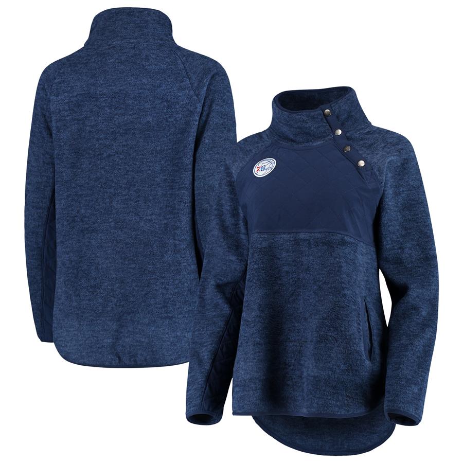 Philadelphia 76ers Women's Sidenote Quilted Snap-Up Pullover Jacket - Navy