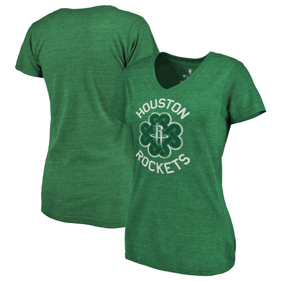 Houston Rockets Fanatics Branded Women's St. Patrick's Day Luck Tradition Tri-Blend V-Neck T-Shirt - Green
