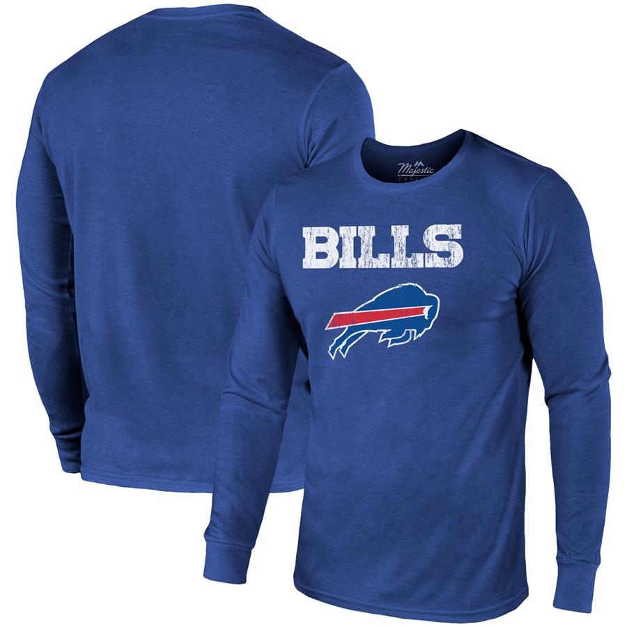 Buffalo Bills Majestic Threads Lockup Tri-Blend Long Sleeve T-Shirt - Royal