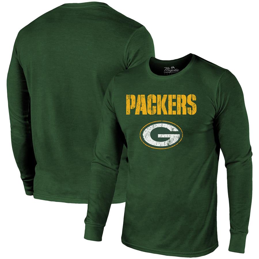 Green Bay Packers Majestic Threads Lockup Tri-Blend Long Sleeve T-Shirt - Green
