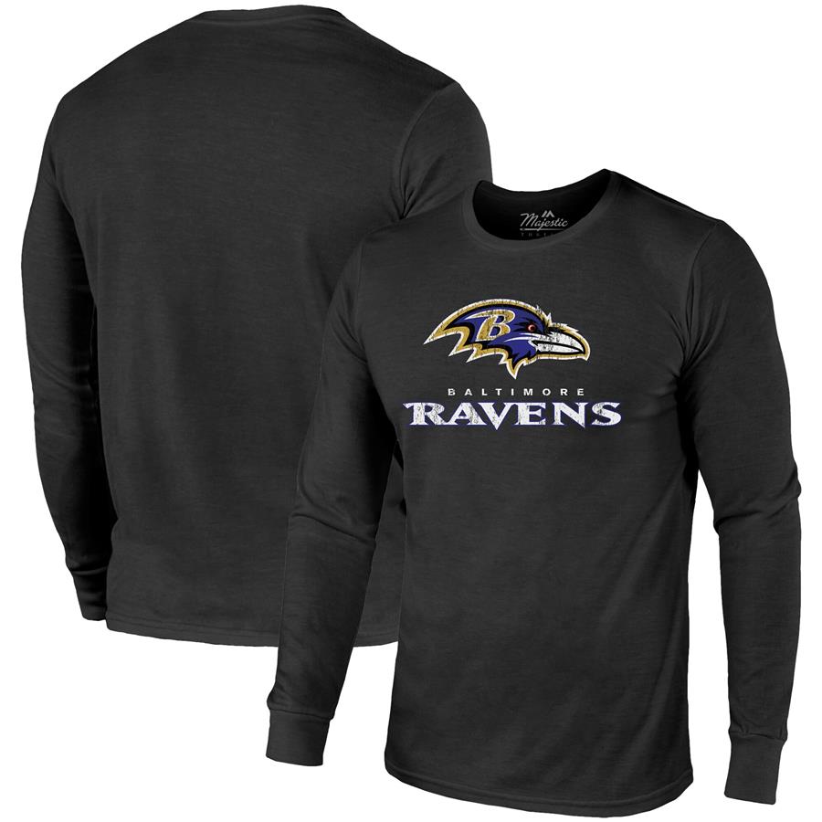Baltimore Ravens Majestic Threads Lockup Tri-Blend Long Sleeve T-Shirt - Black