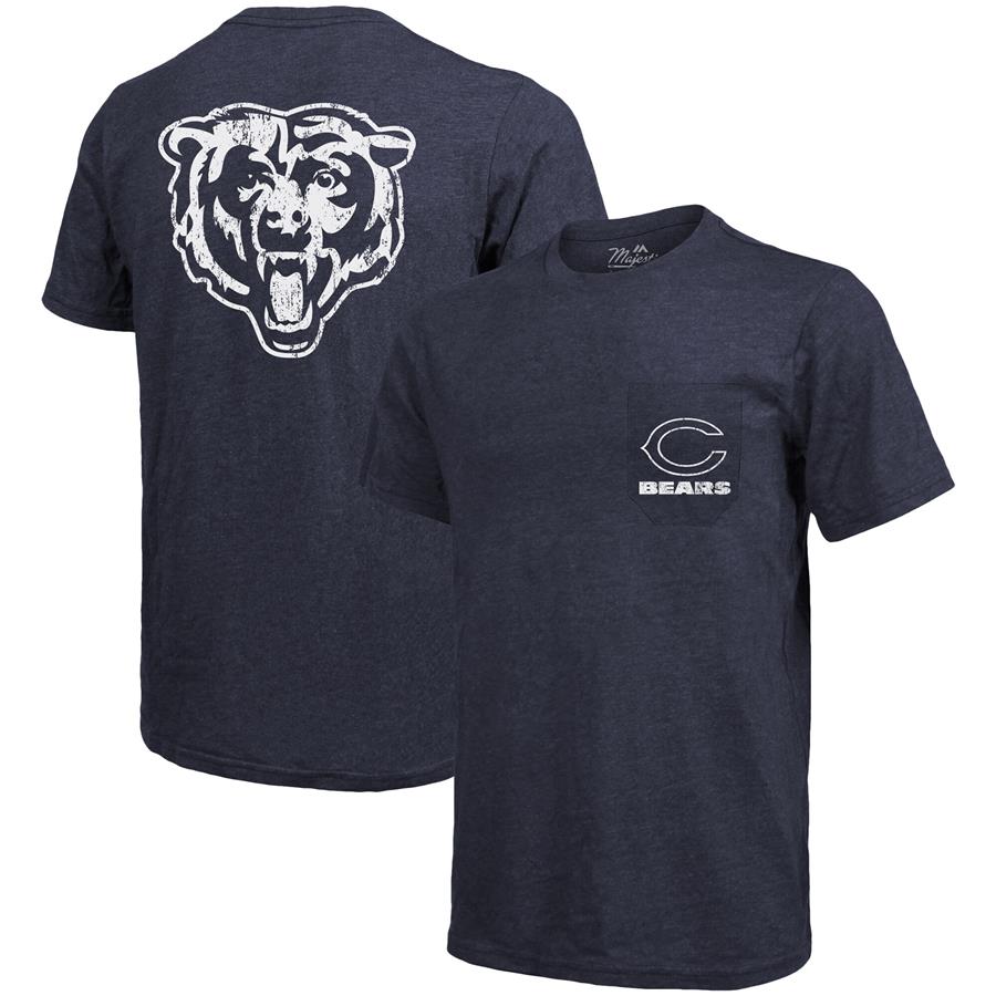Chicago Bears Majestic Threads Tri-Blend Pocket T-Shirt - Heathered Navy