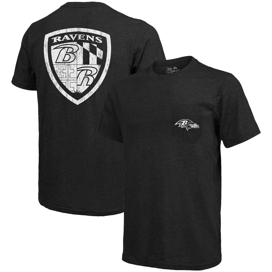 Baltimore Ravens Majestic Threads Tri-Blend Pocket T-Shirt - Black