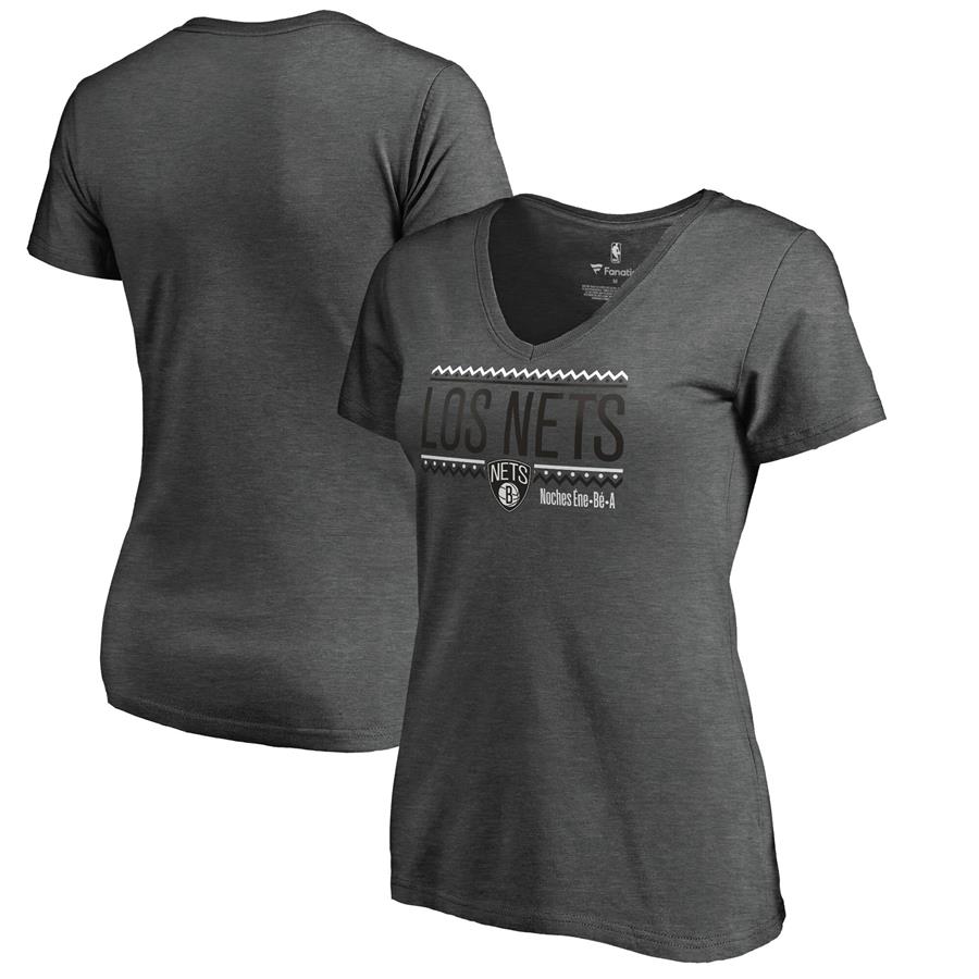 Brooklyn Nets Fanatics Branded Women's Noches Ene-Be-A V-Neck T-Shirt - Heather Gray