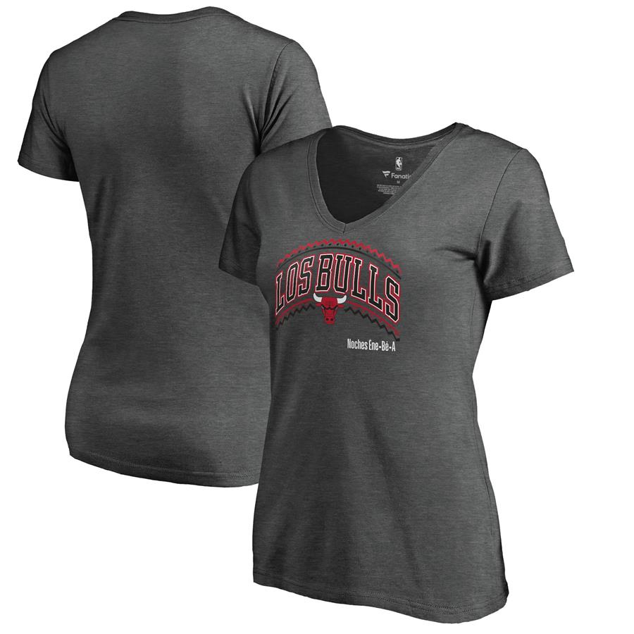 Chicago Bulls Fanatics Branded Women's Noches Ene-Be-A V-Neck T-Shirt - Heather Gray