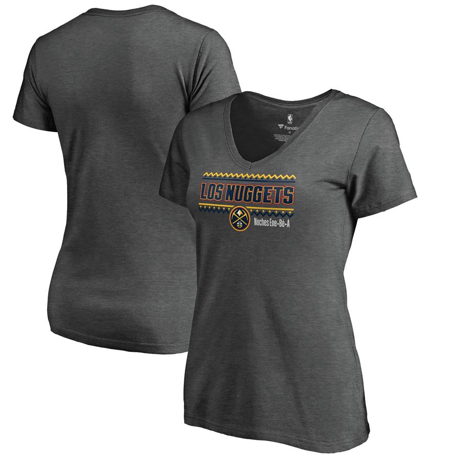 Denver Nuggets Fanatics Branded Women's Noches Ene-Be-A V-Neck T-Shirt - Heather Gray